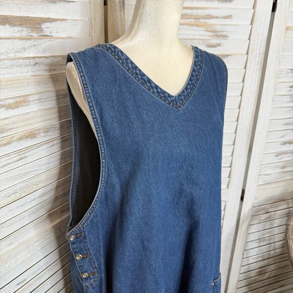 VINTAGE EXPRESSIONS Women's PLUS 1X Y2K Denim Sleeveless Maxi Jean Dress Pockets - Picture 7 of 14